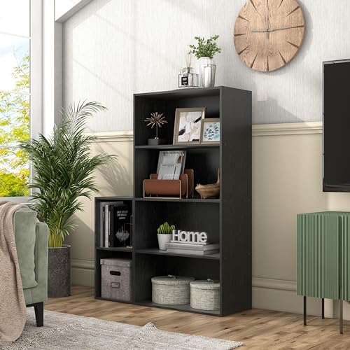 Homes: Inside + Out Apexa 4-Tier Cube Storage Organizer Shelves, Stackable Wood Bookcase Fits Cubby Bins for Organization, Dorm Teen Room Decor & Home Office, Black
