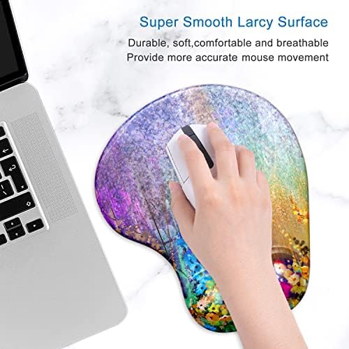 ITNRSIIET Ergonomic Mouse Pad with Gel Wrist Support Wrist Rest Smooth Surface Non-Slip PU Base Comfortable Office Supplies Pain Relief, 9.5 x 8 inches, Art Flower