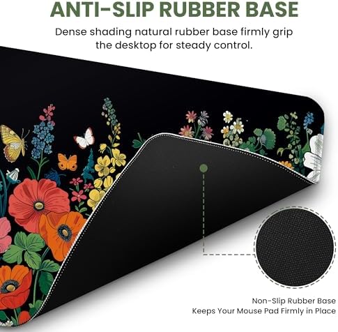 Aesthetic Desk Mat, Cute Botanical Floral Desk Pad Protector for Work & Decor, 35.4" x 15.7", Pretty Non-Slip Extended Mouse Pad for Office or Home