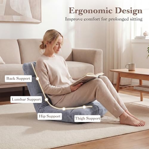GIANTEX Floor Chair with 14-Position Adjustable, Couch Recliner (Grey)