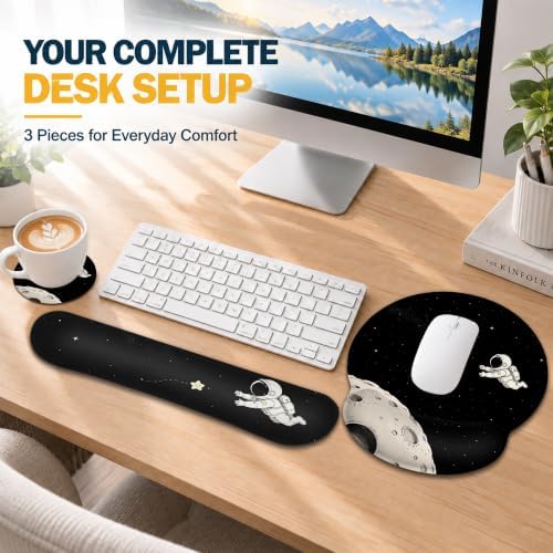 Astronaut Wrist Rest Mouse Pad 3 Piece Set with Keyboard Rest and Coaster