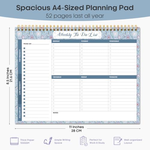 Taja Weekly To Do List Notepad, Undated Weekly Planner Pad, 8.5" x 11"