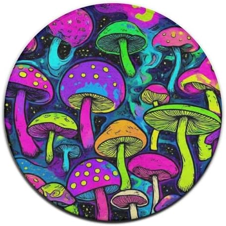 Highly Premium Quality Floor Mat, Office Chair Decor Mat, Room Sofa Yoga Soft Round Carpet Trippy Colorful Mushrooms Magic Art, 60inch