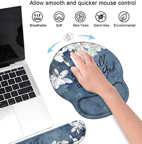 Keyboard Wrist Rest and Mouse Pad Wrist Support Set with Coasters, Christian Bible Verse Psalm 46:10 Wrist Mouse Pad with Non-Slip PU Base for Home Office Working Studying Easy Typing & Pain Relief