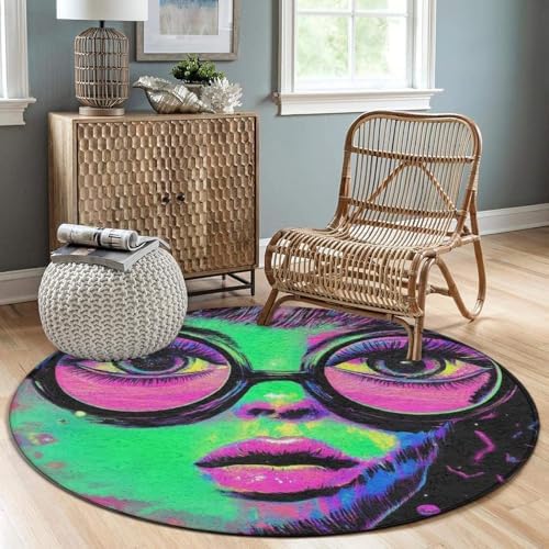 Room Sofa Yoga Soft Round Carpet, Home Decor Non Slip Kitchen Office Circle Rug, Machine Washable Modern Round Area Rug Trippy Goth Girl Art, 36inch