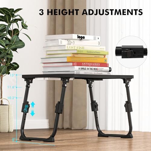 Lap Desk for Bed Adjustable Height, Foldable Bed Table with Storage Drawer, Tablet Slot & Cup Holder, Portable Laptop Stand for Bed & Sofa, Bed Desk for Adults & Kids, Black