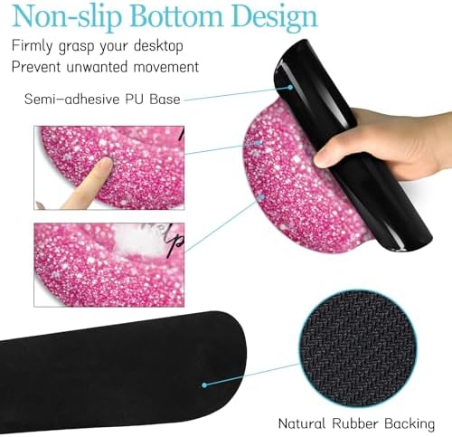 LIMKRIAN Pink Ergonomic Mouse Pad Set, Large Desk Matt for Desktop Decor