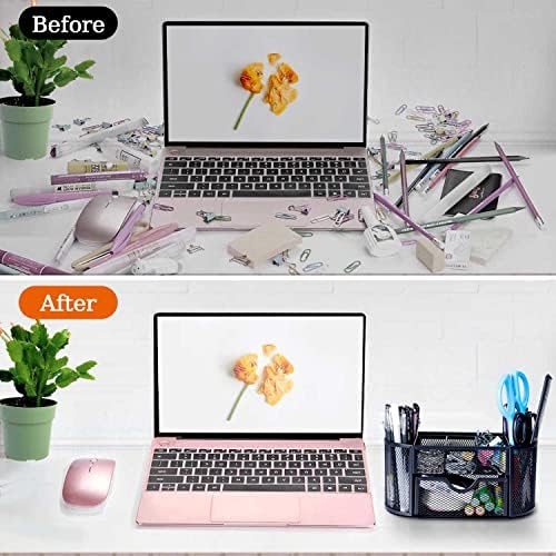 Black Mesh Pen Holder Desk Organizer Cute Office Supplies Pencil and Marker Organizers Oval Desk Caddy with 8 Compartments and 1 Drawer Workspace Accessories for Office School Home