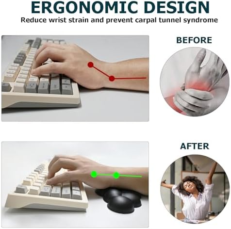 Cloud Wrist Rest Keyboard, PU Leather Memory Foam Wrist Rest for Computer Keyboard, Ergonomic Keyboard Wrist Rest Pad and Cute Mouse Wrist Rest for Gaming, Office, Computer, Typing Pain Relief, Black