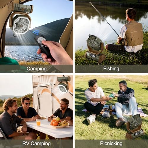 Odoland 30000mAh Camping Fan with LED Lantern, Rechargeable Battery Fan