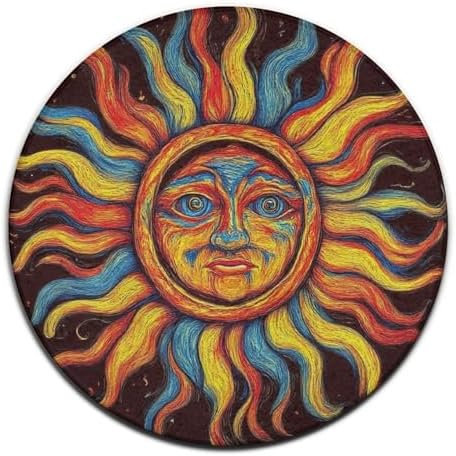 Machine Washable Modern Round Area Rug, Room Sofa Yoga Soft Round Carpet, Home Decor Non Slip Kitchen Office Circle Rug Trippy Sun Art, 24inch
