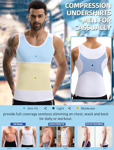 MISS MOLY 2 Pack Compression Shirt Mens Shapewear Tummy Control Posture Corrector Undershirt Tank Sleeveless Top Shaper