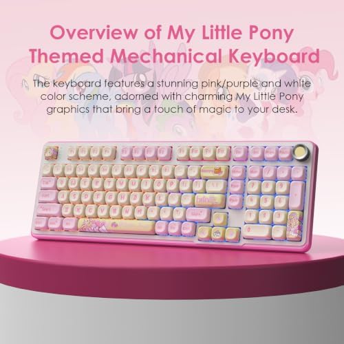 My Little Pony Fluttershy Wireless Mechanical Keyboard, [Official Hasbro Licensed] 101 Keys RGB Gaming Keyboard with Custom Linear Switches & Knob Control, 3-Mode (BT/2.4G/USB-C), Gift for MLP Fans