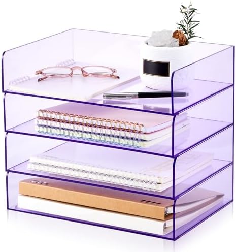 Harloon 4 Tier Paper Organizer Clear Purple Letter Tray Acrylic File Tray