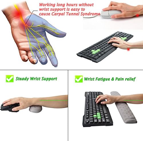 BRILA Memory Foam Mouse & Keyboard Wrist Rest Support Pad Cushion Set for Computer, Laptop, Office Work, PC Gaming - Massage Holes Design - Easy Typing Wrist Pain Relief (Grey Bundle)