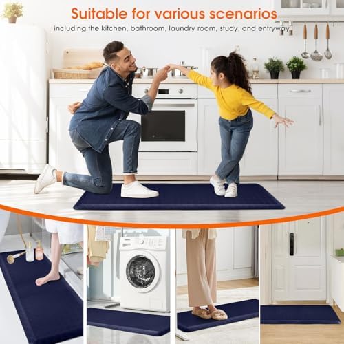 4/5 Inch Extra Thick Kitchen Mats for Floor,Non Slip Anti Fatigue Kitchen Rugs,Waterproof Stain Resistant Sink Mat,Cushioned Standing and Comfort Mats for Office (17"x47" Blue)
