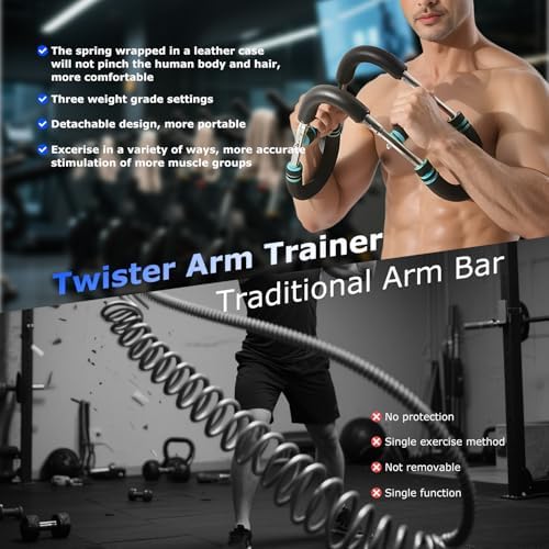 Twister Arm Trainer, 60-100lb Adjustable Chest Workout Equipment, Portable Power Twister Bar, Detachable Design, Arm Trainer for Men, Chest Trainer for Men, Shoulder Muscle Training, Fitness Anywhere