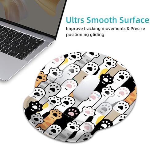Cute Cat Paws Ergonomic Mouse Pad with Wrist Rest for Desk Work Office