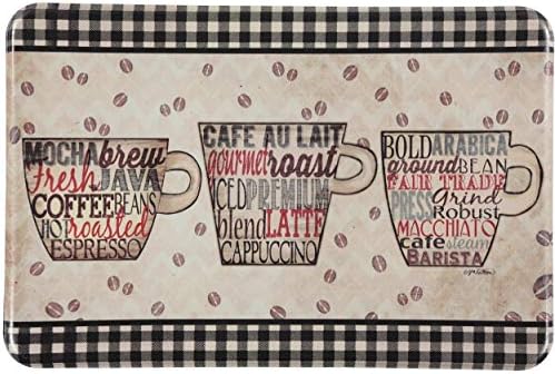 J&V TEXTILES Anti Fatigue Cushioned Comfort Mat, Ergonomically Durable, Supportive, Padded, Thick and Washable, Stain-Resistant, Kitchen, Garage, Office Standing Desk Mats (Coffee Words)