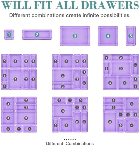 25 PCS Drawer Organizer Set, 5 Size Bathroom and kitchen organizer Trays