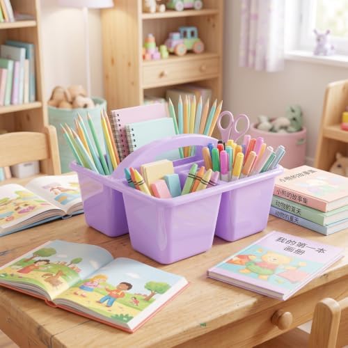 Kathfly 12 Pack Classroom Caddy Organizer with Handle Bulk, Purple Pink