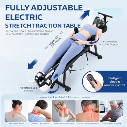 Spinal Decompression Table Electric Traction Machine for Neck and Back Pain Relief , Lumbar & Cervical Traction Bed, Remote Control Decompression Back Stretcher,880 Lbs Capacity