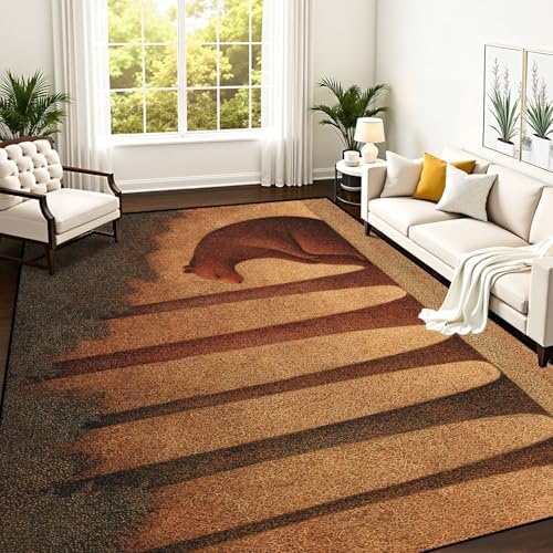 Serene Bear Pine Trees Tranquil Nature Landscape Art Area Rug Outdoor Patio Rug Play Mat Modern Floor Carpet Non-Slip Home Decor Living Room Kids Bedroom Nursery, 9x12 ft