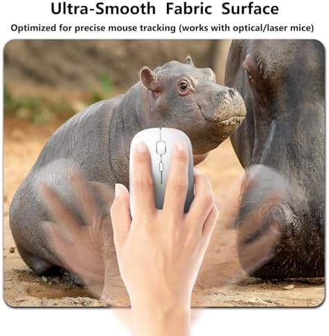 9.5x7.9 Inch Office/Gaming Mouse Pad, Adorable Baby Hippo Beside Its Adult Relative Cute Anti-Slip Mat for Desk