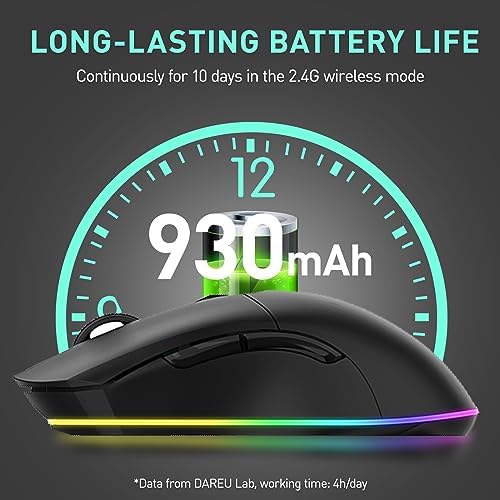 DAREU Wireless Gaming Mouse with Charging Dock Rechargeable RGB,12K DPI,6 Programmable Buttons High-Precision Sensor [300IPS] [1000Hz] for PC Notebook Mac