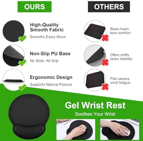 6 Pcs Ergonomic Mouse Pad with Wrist Rest Support, Comfortable Mousepad with Smooth Wrist Support Surface & Non-Slip PU Base, Comfortable Computer Mouse Pad for Computer, Laptop, Office & Home