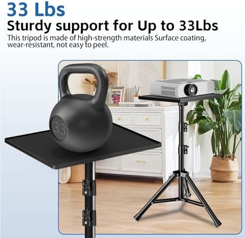 Projector Stand, 33LB Load Bearing & 22-55" Height Adjustable, for Projector/Laptop/DJ Gear, Outdoor/Office/Studio - Stable Base (Black)