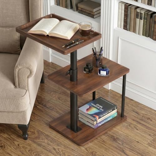 Faesun C Table End Table Adjustable Height, 360°Swivel TV Tray Table for Small Spaces, Small Nightstand for Living Room, Bedroom, Walunt