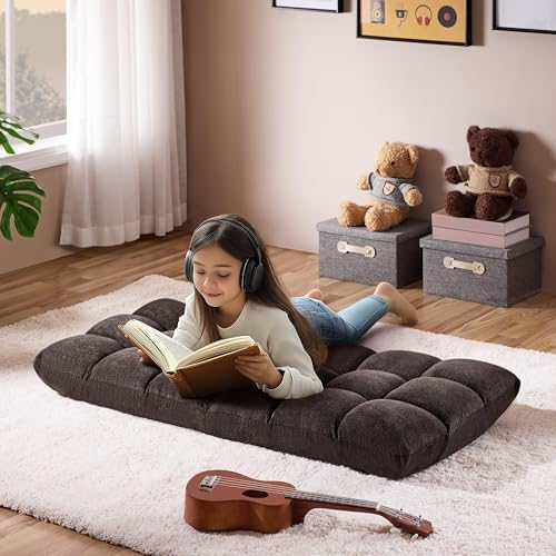 Yaheetech 14-Position Folding Floor Chair with Back Support Brown 2pcs