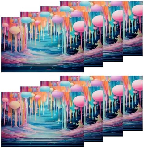 Shrahala Dreamy Colorful Path Placemats, A Whimsical Colorful Land Table Mat Linen Burlap Washable Double-Deck Heat Insulation for Dining/Kitchen Table Set of 8 (12 X 18 Inch)