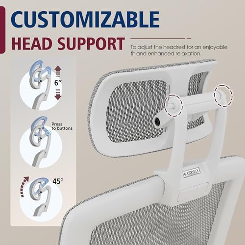 GABRYLLY Ergonomic Office Chair, High Back Home Desk Chair with 2D Flip-Up Arms, 3D Headrest, 90-120° Tilt and Wide Cushion, Big and Tall Mesh Chairs for Man Woman, White Computer Task Chair
