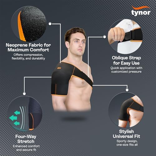TYNOR Shoulder Brace for Women-Men,Torn Rotator Cuff Shoulder Support for Left/Right Arm, Neoprene Shoulders Compression Sleeve for AC Joint Pain,Dislocation,Adjustable Shoulder Sleeve-One Size,1 Unit