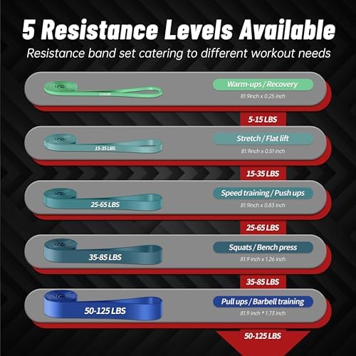 5-Level Resistance Bands for Working Out, Pull Up Assistance Bands