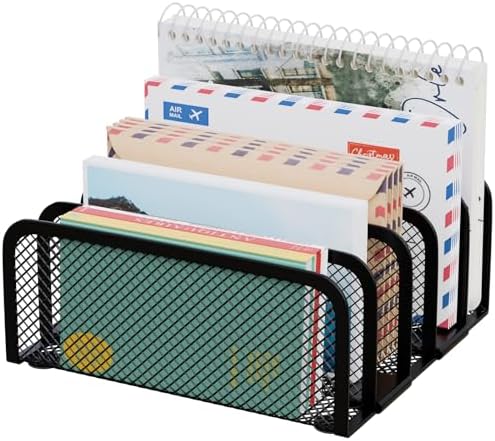 Mail Organizer Countertop, Metal File Holder with 5-Slot, Small Desk File Organizer for Letter, Bill, Mail Sorter, Desktop Letter Folder Holders for Office, Home, School (Black)