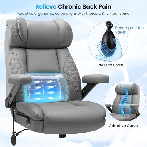 Big and Tall Office Chair for Heavy People, 500LBS Wide Seat Computer Desk Chair, Extra Large Executive Gaming Chair with Adjustable Lumbar Support and 5D Flip Arms, Comfy Heavy Duty Office Chair