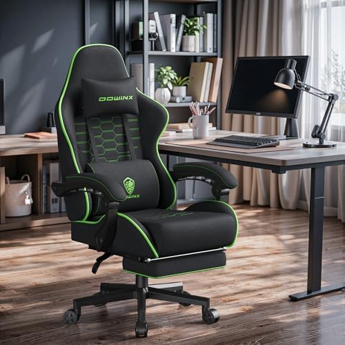 Dowinx Gaming Chair Fabric Big and Tall with Pocket Spring Cushion, Massage Game Chair Cloth with Headrest, Ergonomic Computer Chair with Footrest 350LBS