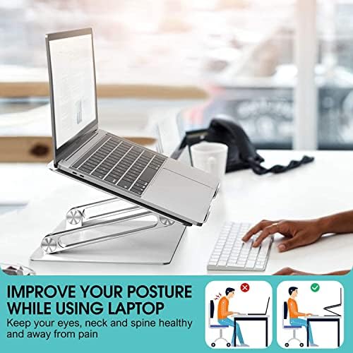Adjustable Laptop Riser, Ergonomic Aluminum Stand with Heat-Vent, Compatible for MacBook, Dell, HP & More 10-17" Laptops (Silver)