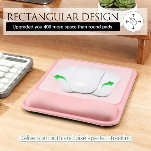 JIKIOU Ergonomic Mouse Pad with Gel Wrist Rest, 10 x 7.25 in, Pink