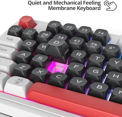 Fogruaden 96% Wireless Silent Quiet Gaming Keyboard with Number Pad & Knob, Mechanical Feel, Spill-Resistant, Multimedia Keys, Wired/BT/2.4G, USB Rechargeable Membrane Computer Keyboard for Win/Mac
