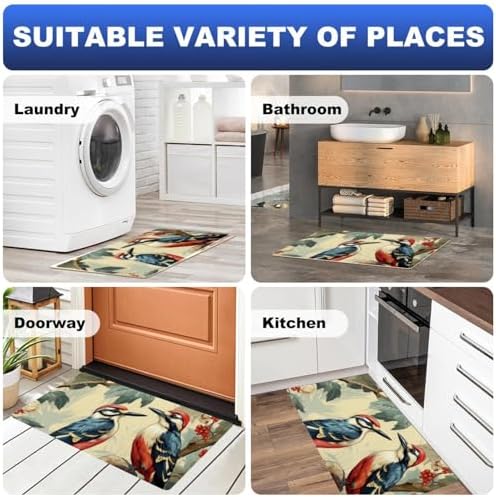 Woodpecker-649 Kitchen Mat, Kitchen Rug, Standing Desk Mat, Kitchen Floor Mat Non-Skid, Anti Fatigue Kitchen Runner Rug, Washable