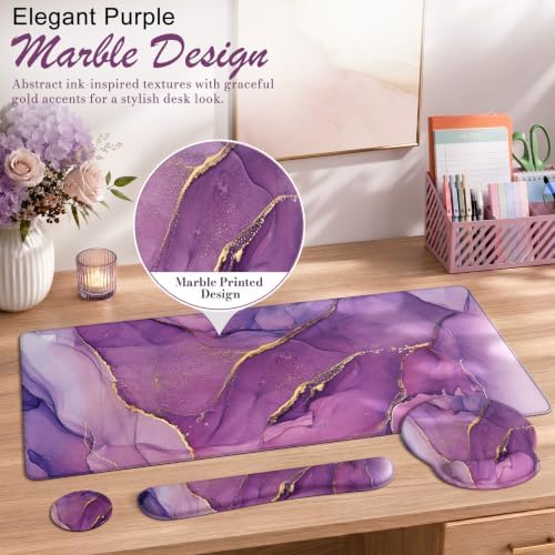 iCasso Purple Keyboard Mat 35.4"x15.7", Desk Blotter for Workspace