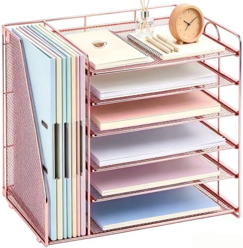 gianotter 6-Tier Paper Organizer With Magazine Holder (Rose Gold, 6-Tier)