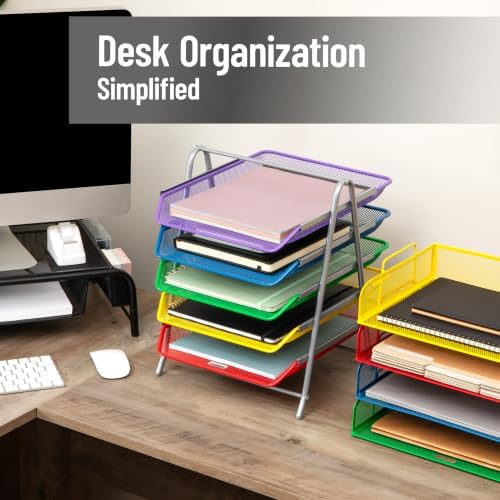 Mind Reader 5-Tier Paper Tray Organizer with Multicolor Trays, Classroom File Organizer for Teachers, Metal Mesh, Assorted Colors