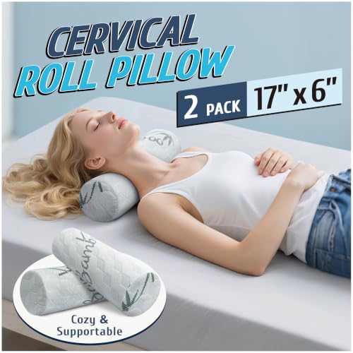 Cervical Roll Pillow, Cylinder Neck Pillow with Removable Washable Cover