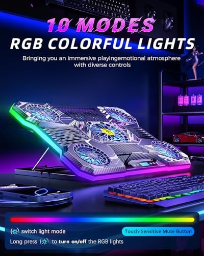 ChillCore RGB Laptop Cooling Pad, Gaming Laptop Fan Cooling Pad 9 Fans for 15.6-19.3 Inch Laptops, Laptop Cooler with 8 Height Stands, 2 USB Ports - A21 Pattern
