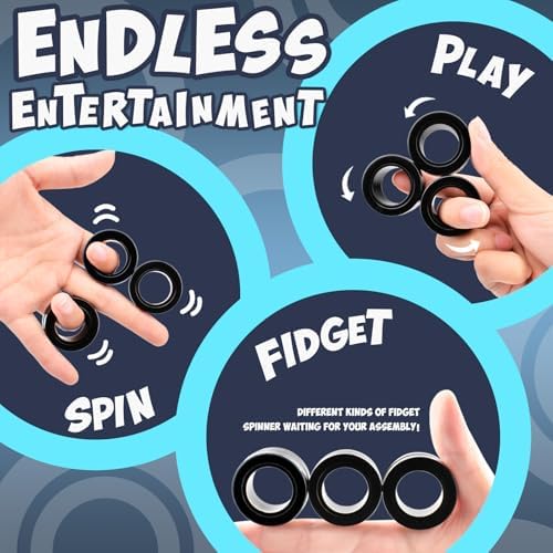 Yrissmiss Fidget Toys Adults Pack 5Pcs,Fidget Spinner with Magnetic Rings Gyro,Fidget Controller Autism Sensory Toys,ADHD Stress Anxiety Desk Fidgets,Easter Basket Stuffers for Kids Teen Boys(BK)